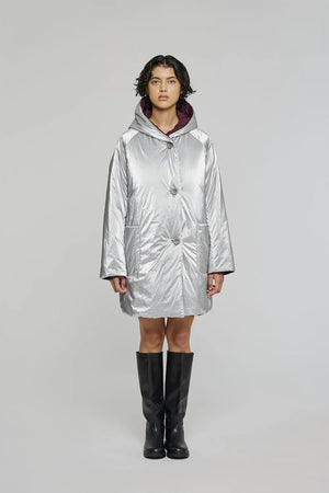 Reversible Mid - Length Jacket with Hood - Silver/Plum - The Collective Park City