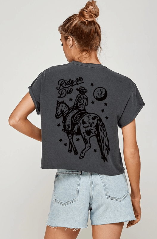 'RIDE OR DIE' Vintage Graphic Tee - Cropped - The Collective Park City
