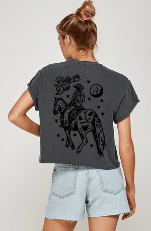 'RIDE OR DIE' Vintage Graphic Tee - Cropped - The Collective Park City