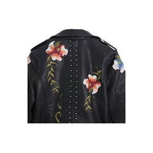 Rivet Embroidery Leather Cropped Moto Jacket - The Collective Park City