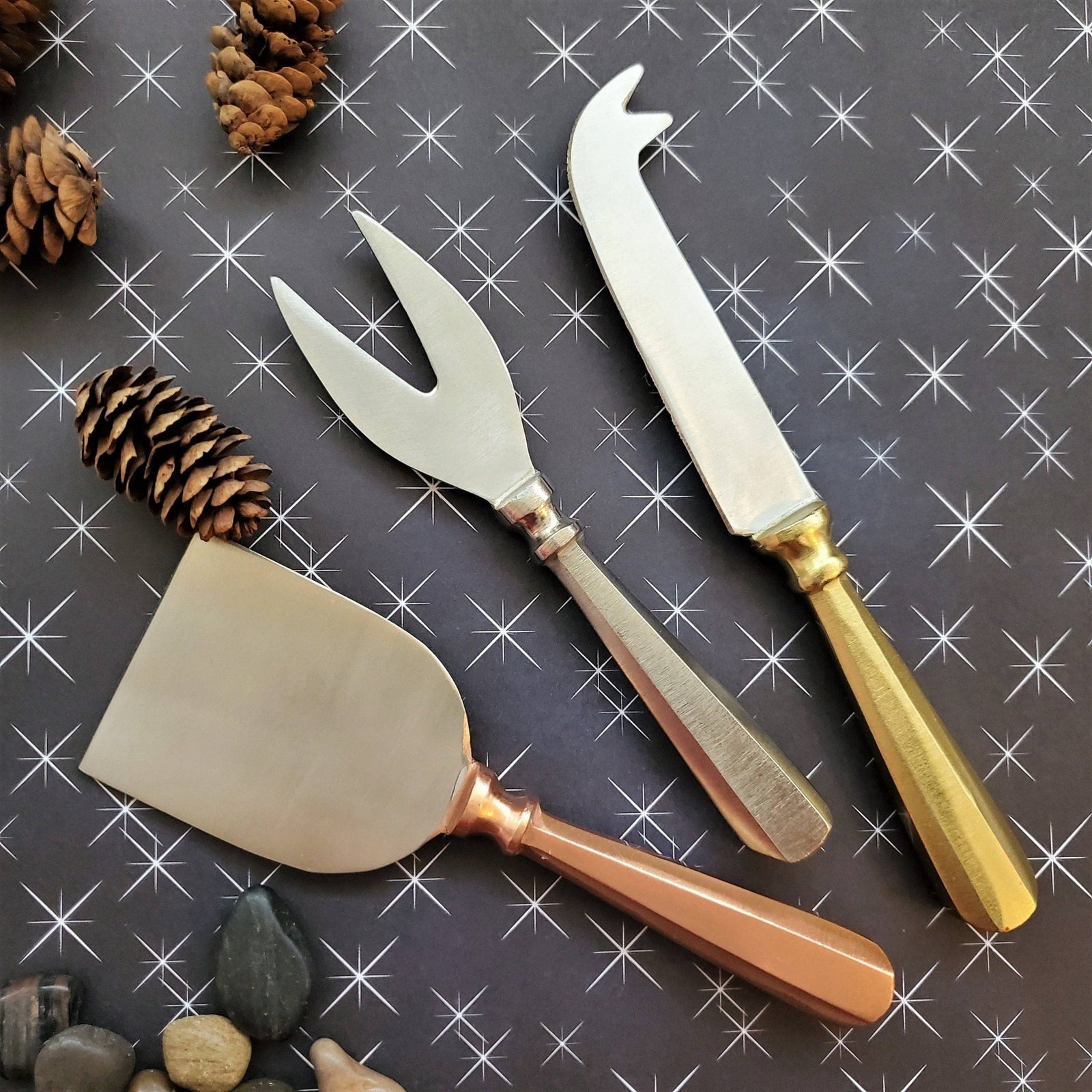 Rose Gold, Silver and Gold Cheese Knife Set - The Collective Park City