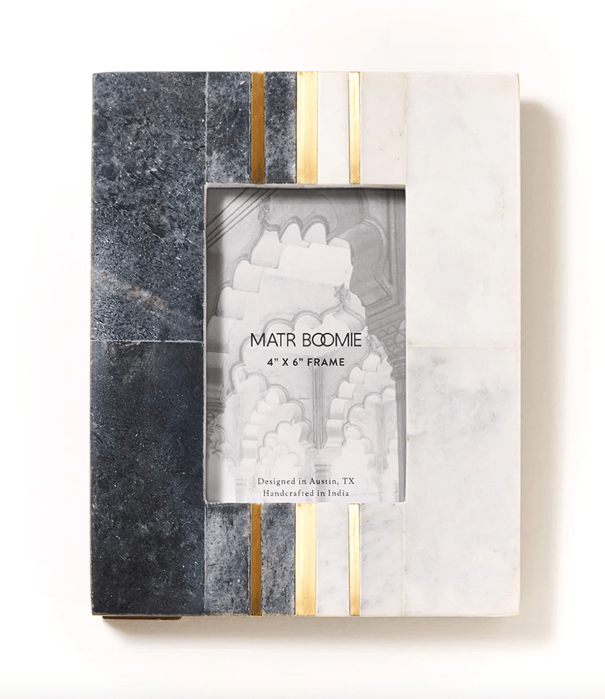 Sammita 4x6 Black & White Picture Frame - Hand Carved Marble - The Collective Park City