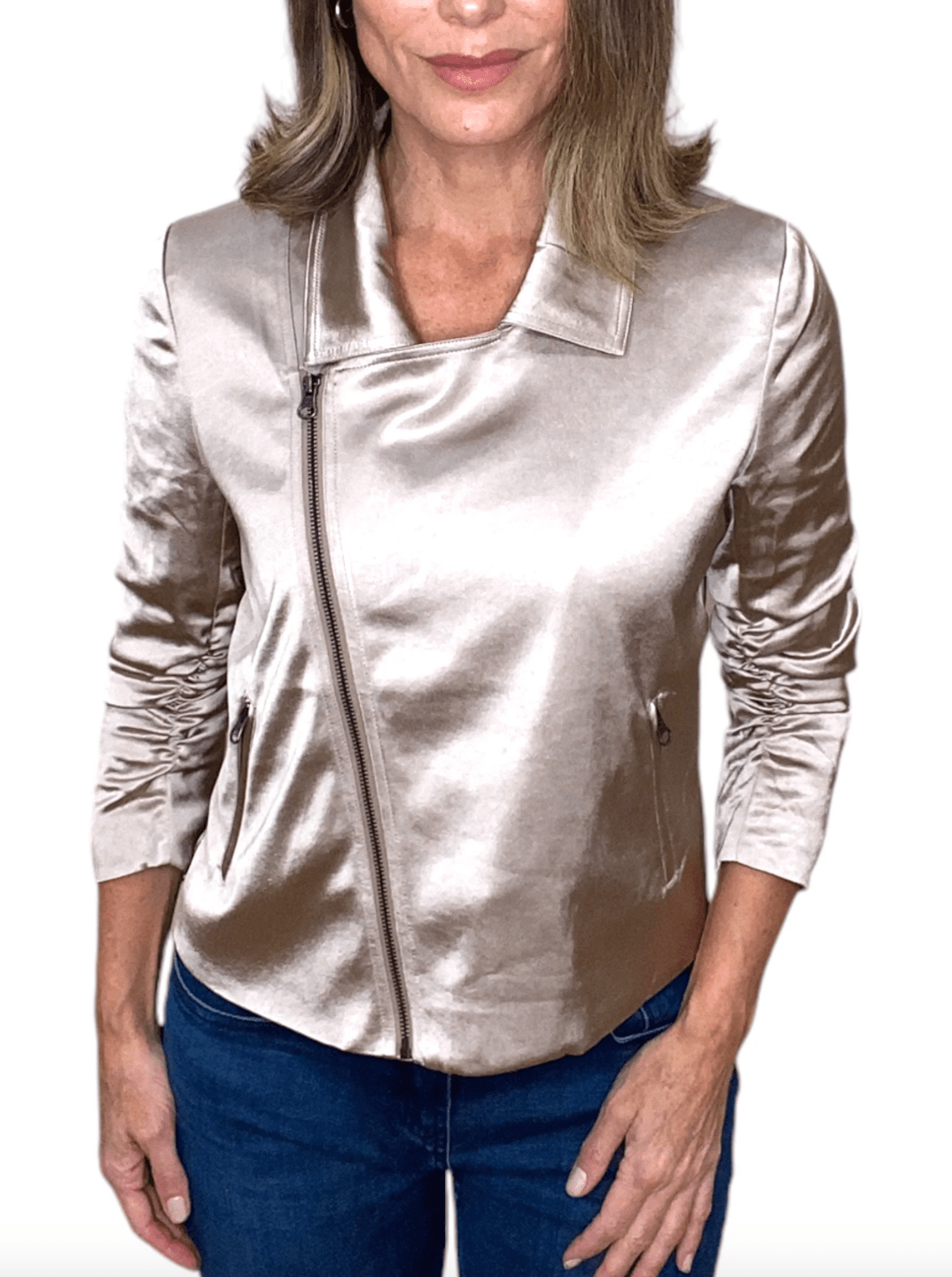 Satin Moto Zip Half Sleeve Jacket - The Collective Park City