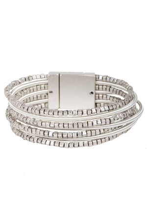 Scarlett Metallic Beaded Bracelet: Silver - The Collective Park City