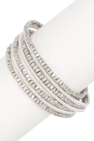 Scarlett Metallic Beaded Bracelet: Silver - The Collective Park City