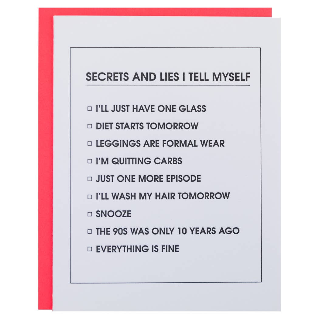 Secrets and Lies Checklist Letterpress Greeting Card - The Collective Park City