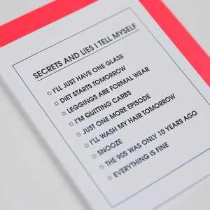 Secrets and Lies Checklist Letterpress Greeting Card - The Collective Park City