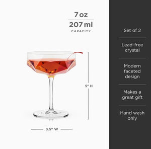 Seneca Faceted Crystal Coupe Glass - The Collective Park City