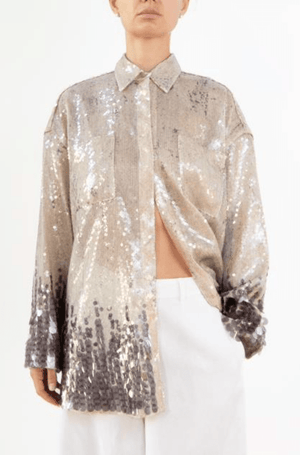 Sequined Button - Down Blouse - The Collective Park City