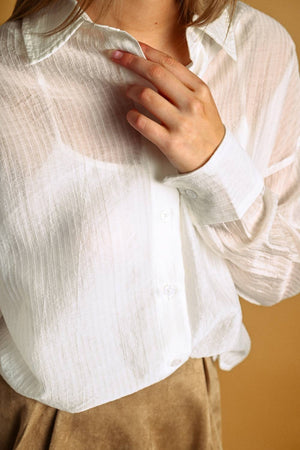 Sheer Striped Soft Button Down Top - The Collective Park City