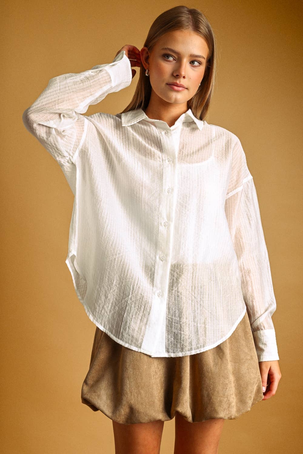 Sheer Striped Soft Button Down Top - The Collective Park City