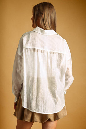 Sheer Striped Soft Button Down Top - The Collective Park City