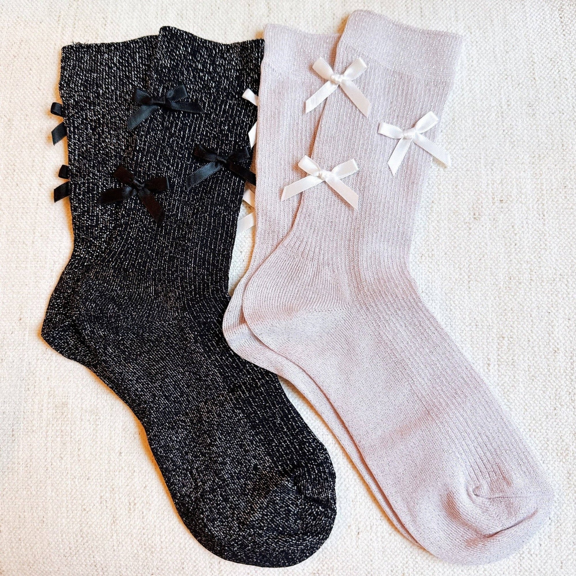 Shimmer Chic Bow Embellished Socks - The Collective Park City