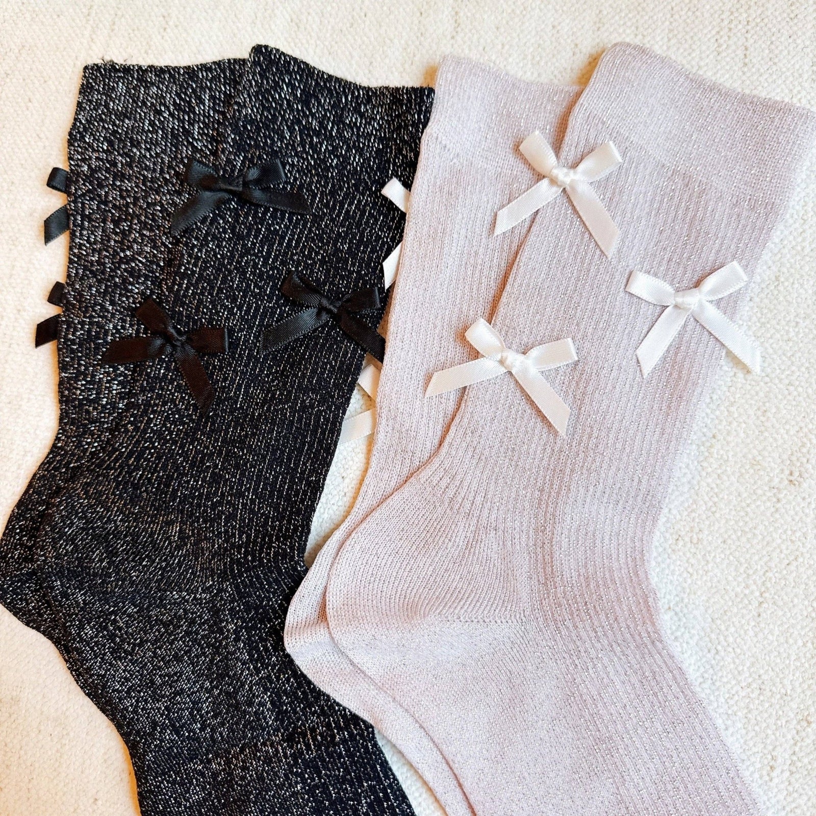 Shimmer Chic Bow Embellished Socks - The Collective Park City