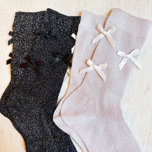 Shimmer Chic Bow Embellished Socks - The Collective Park City