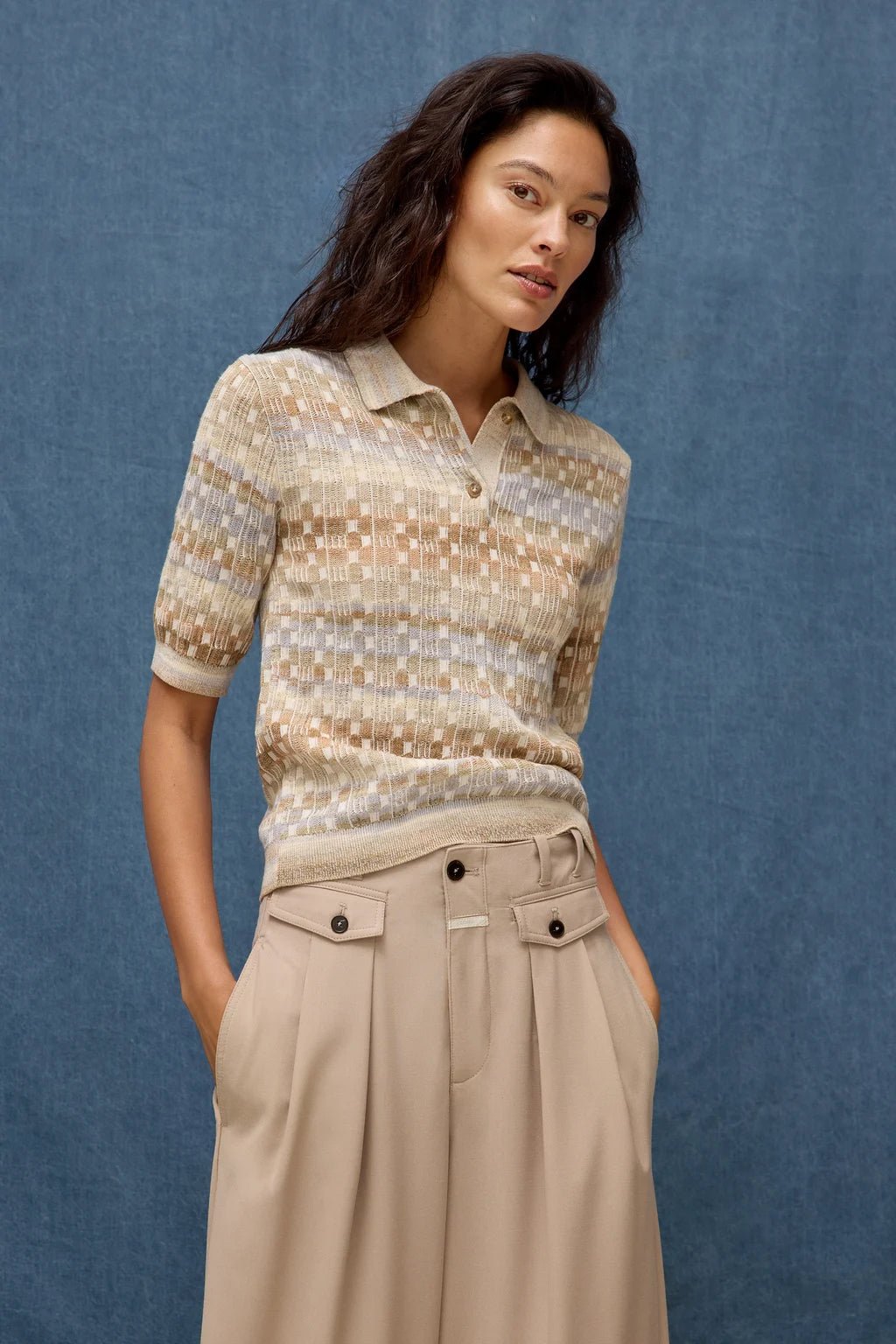 Short Sleeve Knit Polo - Clay/Beige - The Collective Park City
