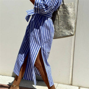 Short Sleeve Striped Shirt Dress - The Collective Park City