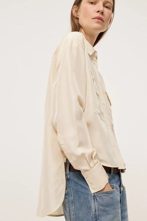 Silk Utility Button Down Shirt - Ecru - The Collective Park City