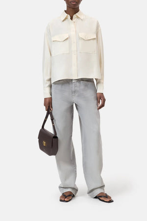 Silk Utility Button Down Shirt - Ecru - The Collective Park City