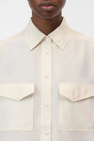 Silk Utility Button Down Shirt - Ecru - The Collective Park City