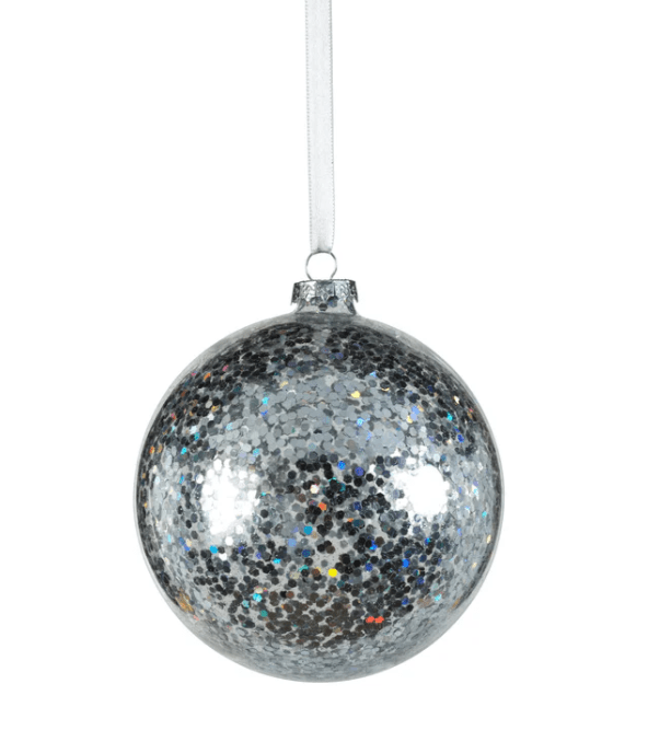 Silver Confetti Glass Ornament - 4.75" - The Collective Park City