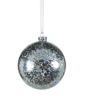 Silver Confetti Glass Ornament - 4.75" - The Collective Park City