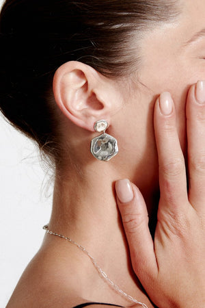 Silver Hexagon Coin Earrings - The Collective Park City