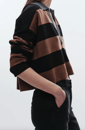 Simira Striped Knit Polo Top - The Collective Park City