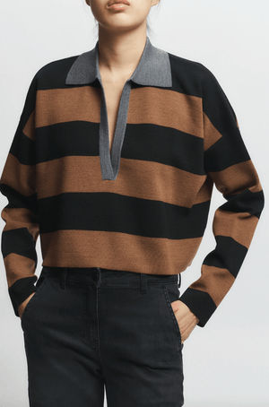 Simira Striped Knit Polo Top - The Collective Park City
