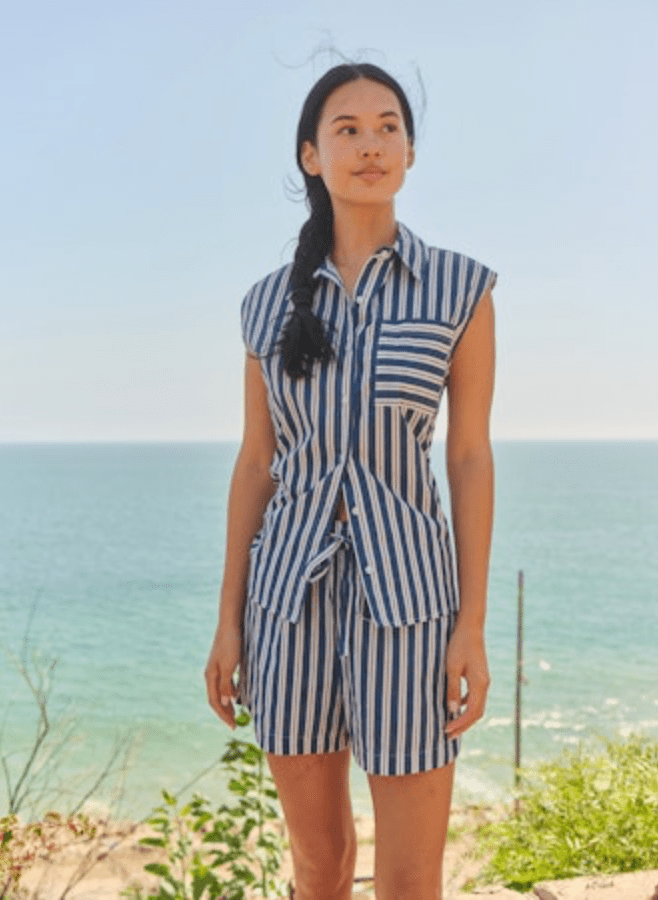 Sleeveless Button Down - Vintage Navy - The Collective Park City