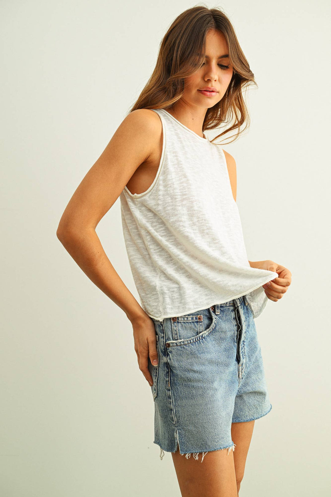 Slub Knit Rolled Hem Tank - The Collective Park City