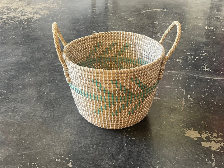 Small Natural Seagrass Basket with Arrows - The Collective Park City