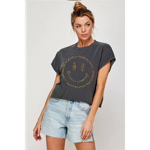 SMILE FACE Vintage Graphic Crop Tee - The Collective Park City