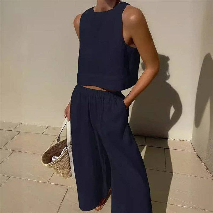 Solid Color Sleeveless Tank Top And Pants Set - The Collective Park City
