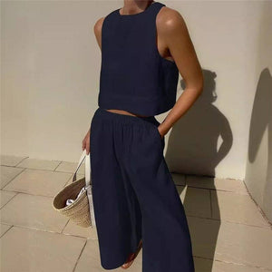Solid Color Sleeveless Tank Top And Pants Set - The Collective Park City