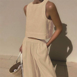 Solid Color Sleeveless Tank Top And Pants Set - The Collective Park City