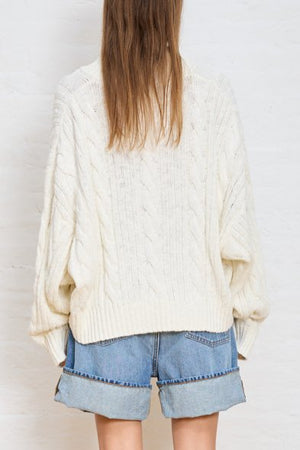 Split Neck Cable Sweater - The Collective Park City