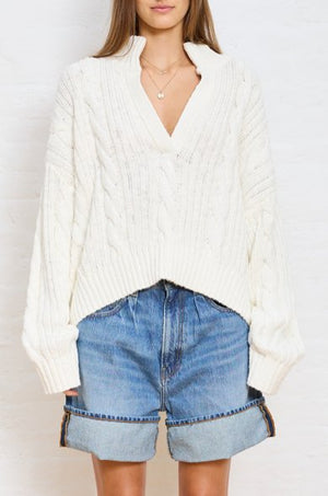 Split Neck Cable Sweater - The Collective Park City