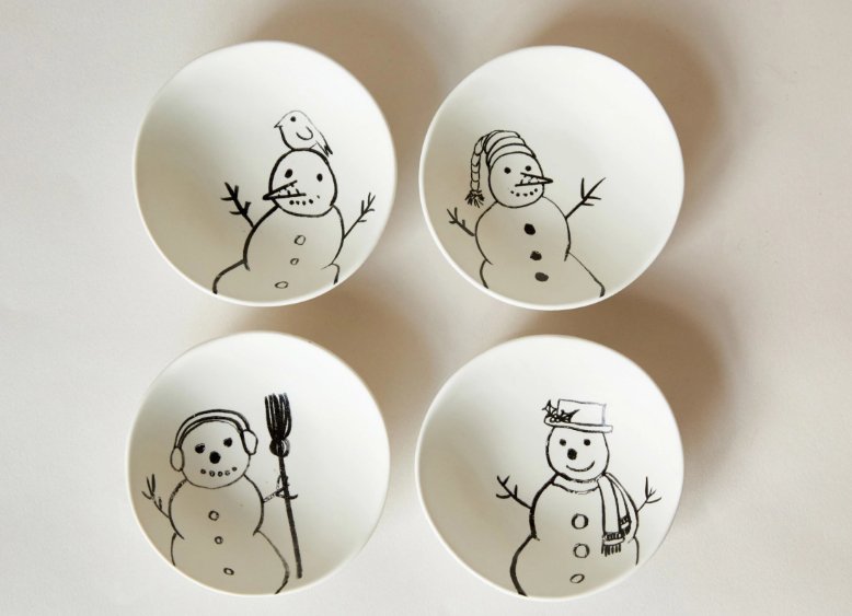 Stoneware Snowman Bowl - The Collective Park City