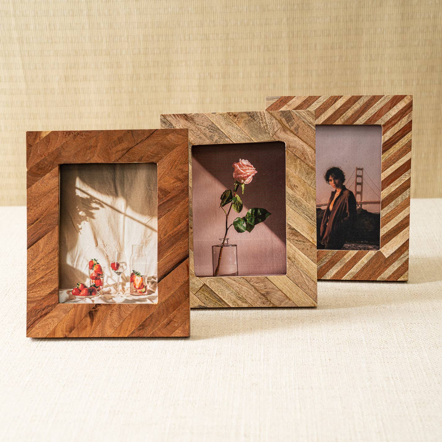 Striped Multi - Wood Photo Frames, assorted 3 , price of each - The Collective Park City