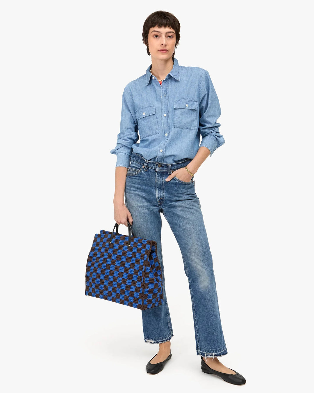 Summer Simple Tote - Blue & Chocolate - The Collective Park City