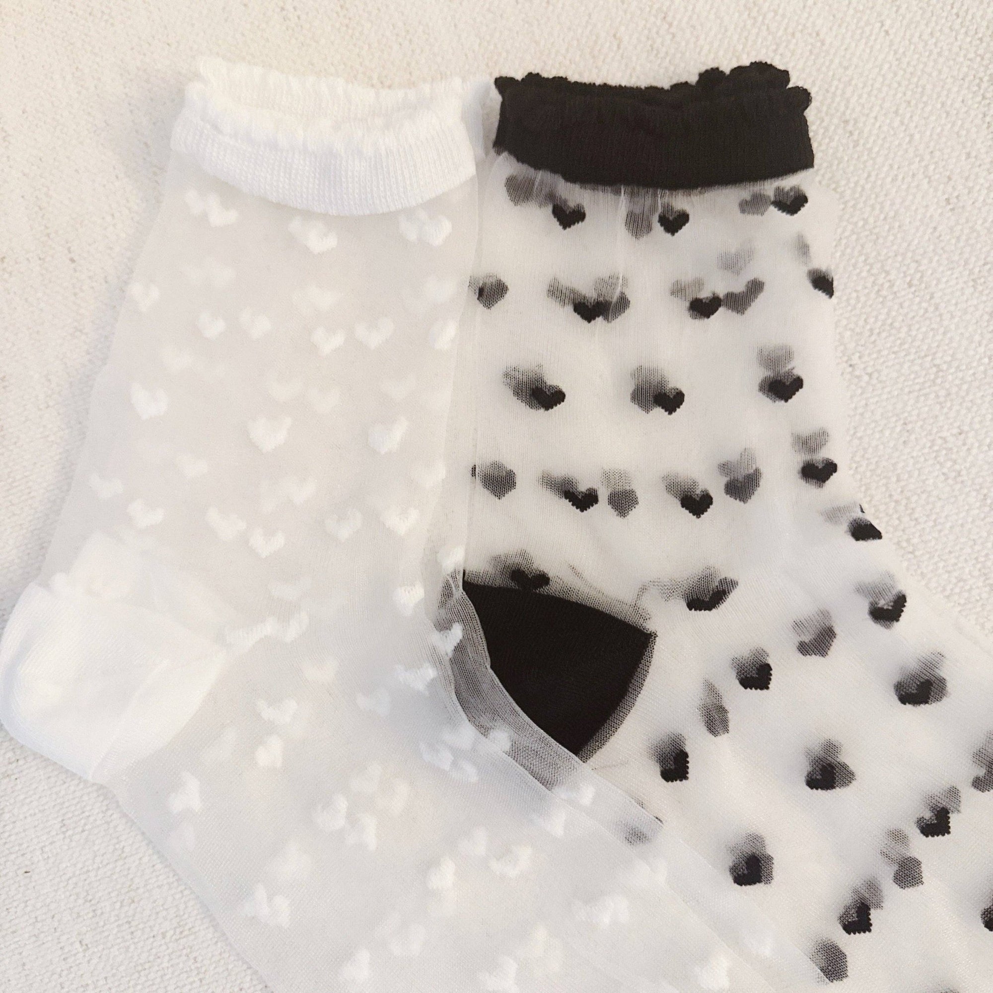 Sweet Hearts Sheer Socks - Set/2: Black/White - The Collective Park City