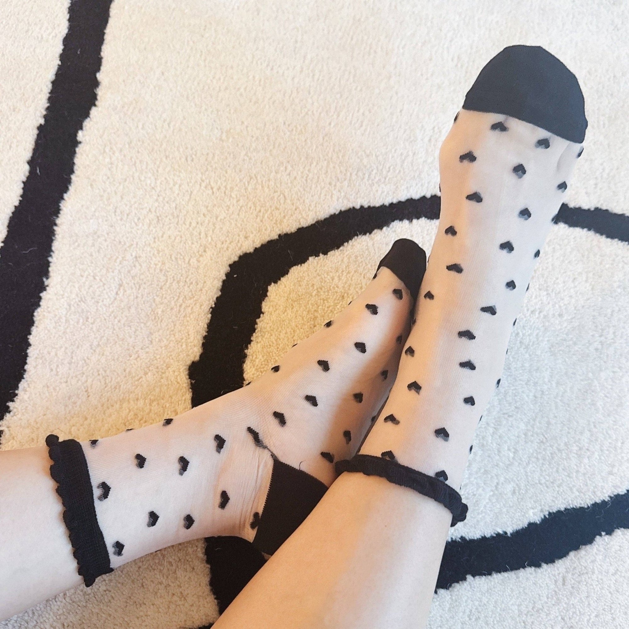 Sweet Hearts Sheer Socks - Set/2: Black/White - The Collective Park City