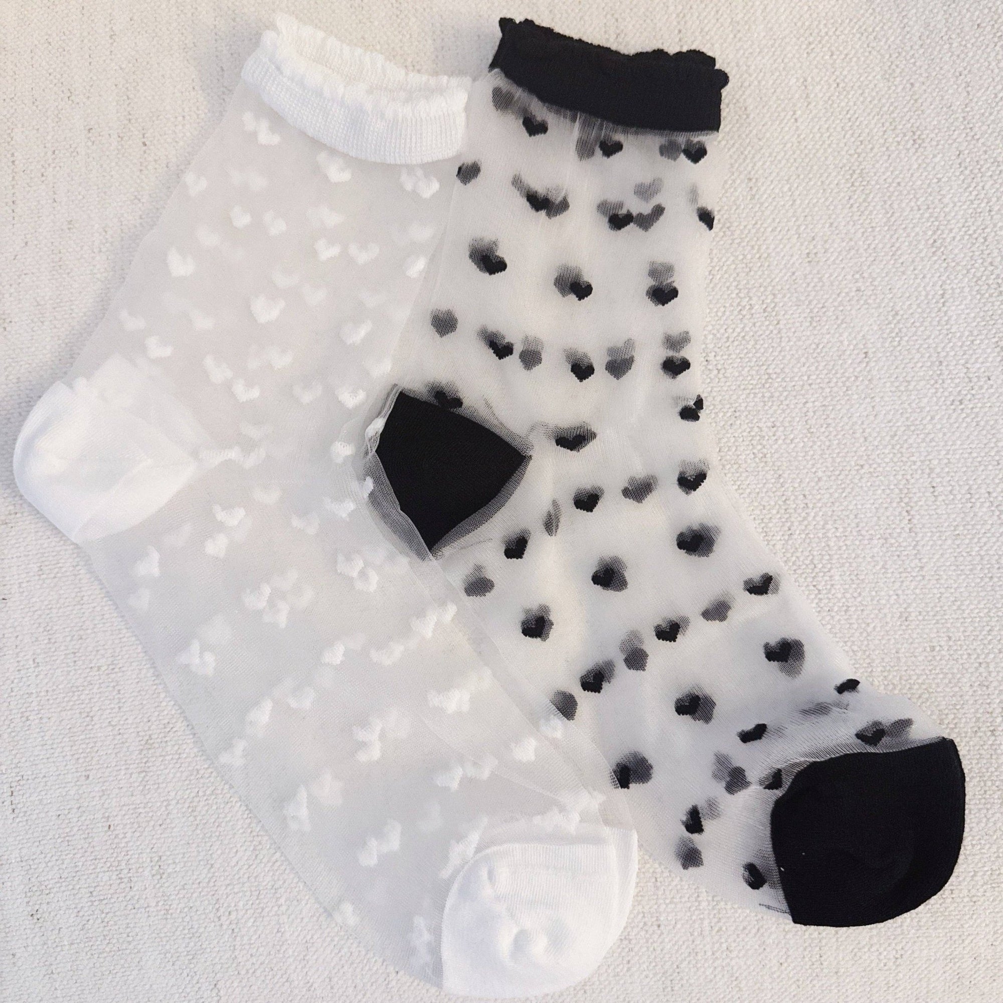 Sweet Hearts Sheer Socks - Set/2: Black/White - The Collective Park City