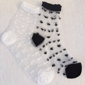 Sweet Hearts Sheer Socks - Set/2: Black/White - The Collective Park City