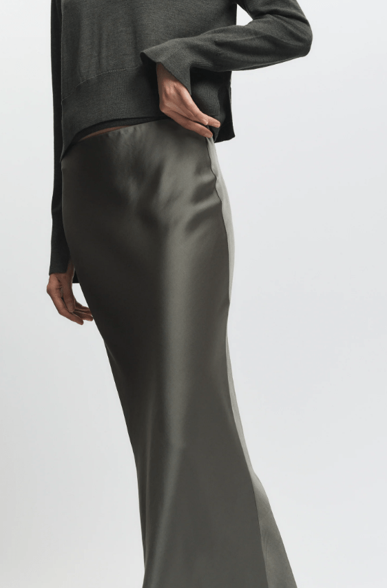 Talia Charmeuse Maxi Skirt - Dusty Olive - The Collective Park City