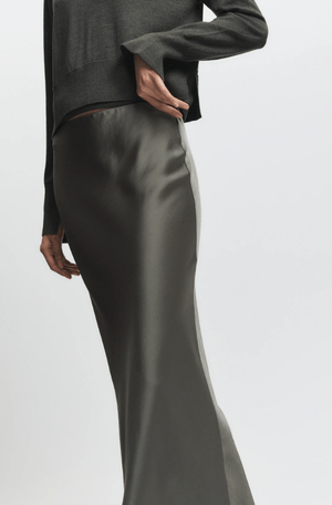 Talia Charmeuse Maxi Skirt - Dusty Olive - The Collective Park City