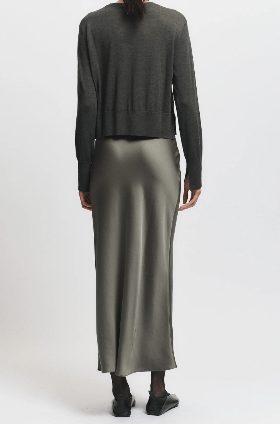 Talia Charmeuse Maxi Skirt - Dusty Olive - The Collective Park City