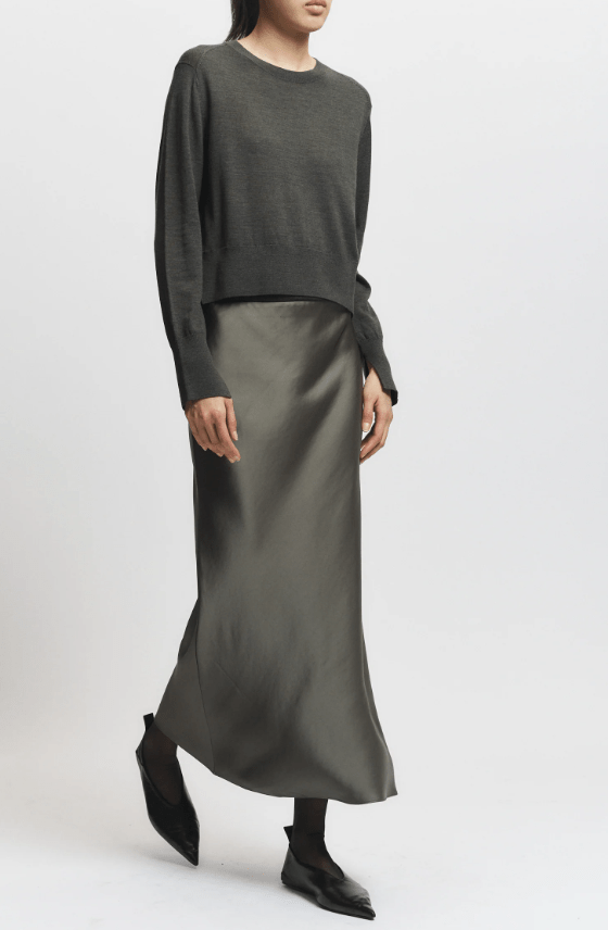 Talia Charmeuse Maxi Skirt - Dusty Olive - The Collective Park City