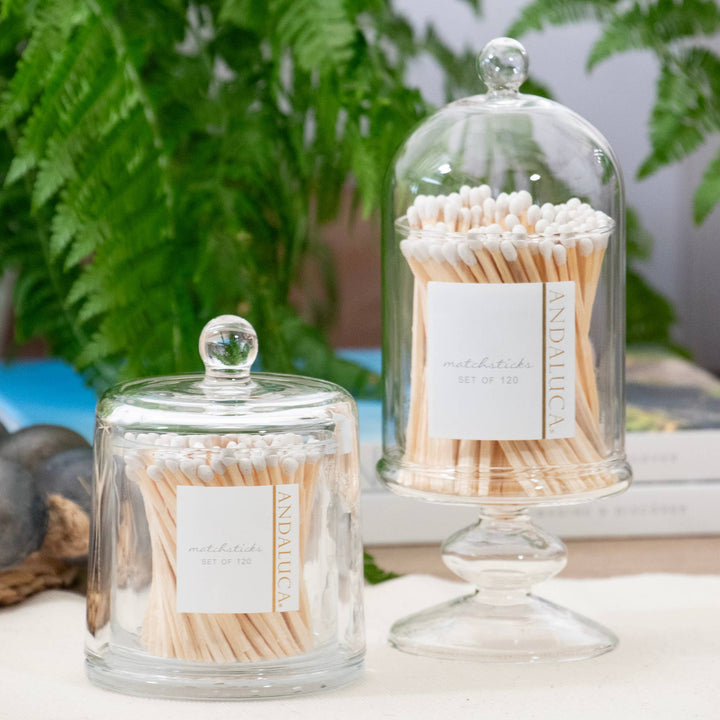Tall Glass Jar with Lid &amp; 120 Wooden White Matches - The Collective Park City